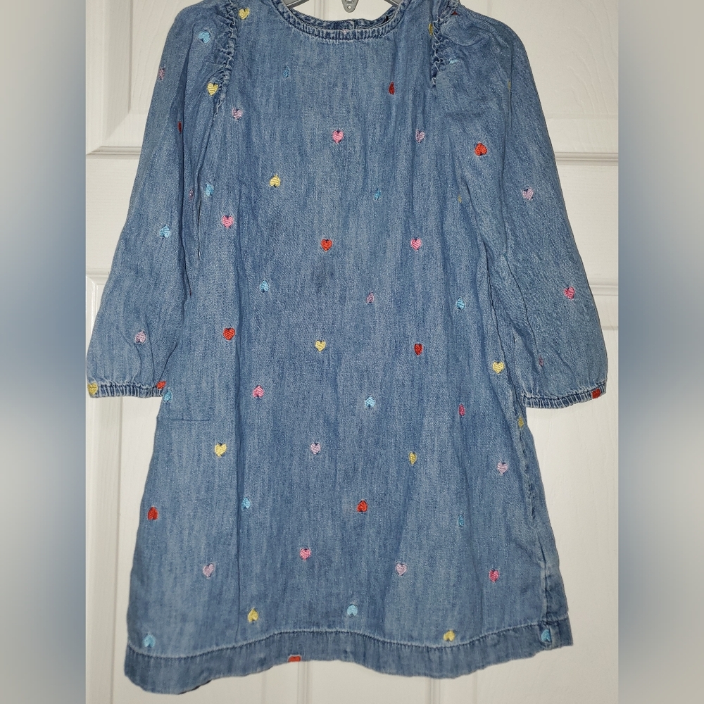Gap Denim Heart Polka Dot Long Sleeve Dress